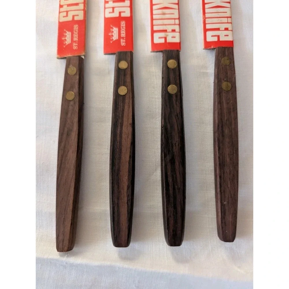 St. Regis Stainless Steak Knives w/Wood Handles Japan Set of 4 MCM Original‎